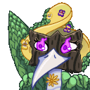 Wave emote of a bird like character.